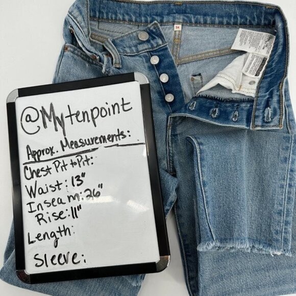 Levi's 501 Tapered High Rise Button Fly Light Wash Raw Hem Denim 24 Cropped Jean - Picture 4 of 9